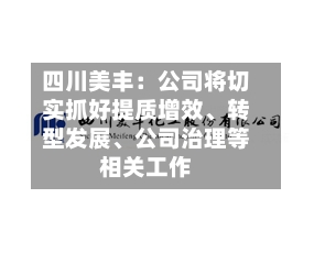 四川美丰：公司将切实抓好提质增效	、转型发展、公司治理等相关工作-第2张图片